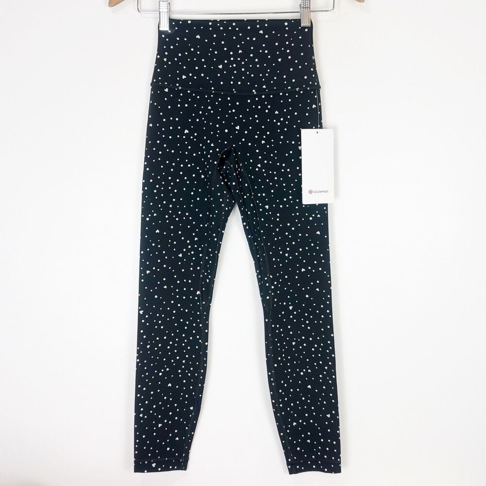 Lululemon Align No Line High Rise Pant 25" Size 4 Scatter Heart Dot Black White